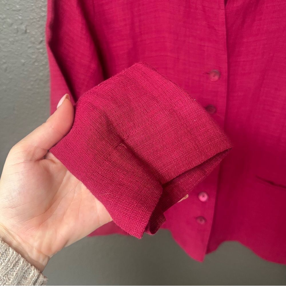 Eileen Fisher Raspberry Linen Blend Button Front … - image 5